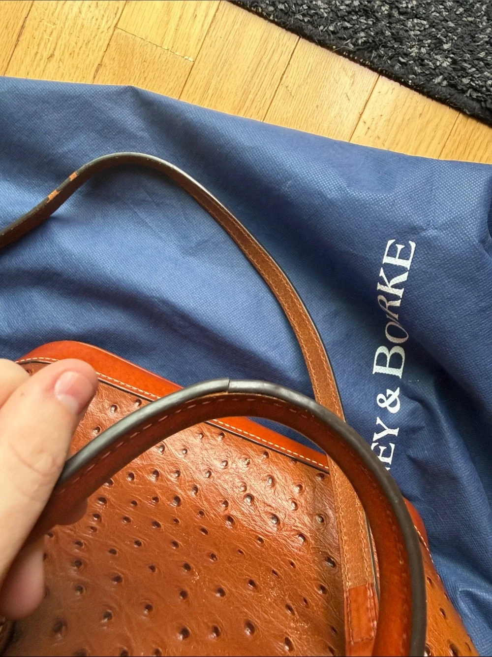 Dooney & Bourke Chestnut Brown Ostrich-Embossed Leather Satchel